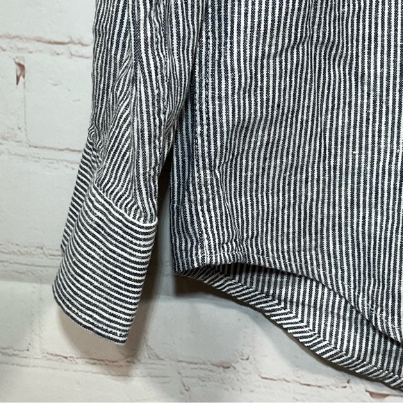 Hydenyoo Linen Blend Button Up Shirt Mens Size Medium Gray Striped - Picture 7 of 11